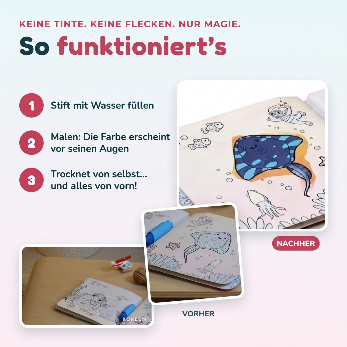 Korlem® Zauber-Malbuch – Malen mit Wasser